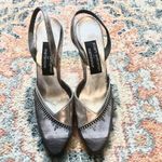 Stuart Weitzman  Vintage Silver Leather Crystals Mesh Slingback Pumps Heels 7N Photo 2