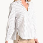 Vince  White Bar Stripe Swing Front Pullover Long Sleeve Shirt Top Size L Photo 0