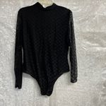 Black Long Sleeve Mock Neck Diamond Net Mesh Sheer‎ Bodysuit Size XL Lingerie Photo 11