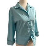 Jones New York  Signature Small Blue Button Down Shirt Tie Front 3/4 Sleeve 5-245 Photo 1