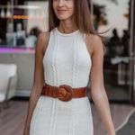 ZARA  cableknit midi dress beige sweater sleeveless mock high neck ivory bodycon Photo 3