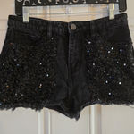 Sterling & Stitch Black Sequin Denim Shorts Women’s 27 Raw Hem Party Y2K Sparkle Photo 0