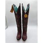 Corral Western Dark Pink Maroon Artisan Denim Embroidery OTK Stud Boot A4703 8 Photo 2
