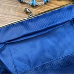 Vintage Satin Embroidered Beaded Evening Bag Beaded Strap Kiss Lock Closure Blue Photo 7