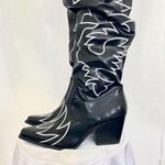 NEW Iconic Slouchy Vampy Black White Faux Leather Over The Knee Cowboy Boots 11 Photo 2
