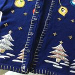 Vintage Victoria Harbour Embellished Christmas Sweater Cardigan Blue Ugly Size M Photo 2