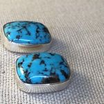 Sterling Silver JAY KING Turquoise Cabochon Black Matrix  Earrings NWOT Photo 6