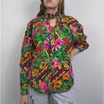 Vintage Bright Tropical Floral Tribal Print Shirt Pink Photo 1