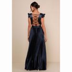 Lulus NWT  Exceptional Drama Navy Blue Satin Lace-Up Pleated Maxi Dress Photo 1