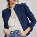 Anthropologie Pilcro  Anita Denim Jacket Cropped Stretchy Knit Photo 0
