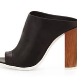 Vince Leather Allison Open Toe Italian Slides Wooden Heel Black Size 6 Photo 2