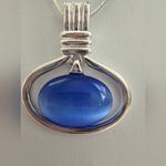 Blue Moonglow Tiger's Eye Oval Silver Tone Metal Pendant Necklace Photo 1