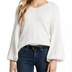 1. State  Ivory V-Neck Sweater with Balloon Sleeves Photo 0