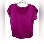 Boston Proper  short sleeve scoop neck satin top in a vibrant magenta color 8 Photo 1