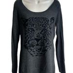 Rock & Republic Scoop Neck High Low Cheetah Long Sleeve Sweater Gray Studded S Photo 0