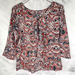 The Limited NWT  Mosaic Abstract Print Ruffle V Back 3/4 Sleeve Blouse Top Boho S Photo 7