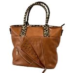 Studded Motorcycle Jacket Leopard Trim Satchel Brown Photo 1