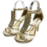 Ganni Gianni Bini Gold Metallic Heels Size 8 Holiday Party Going Out Sparkly Platform Photo 0