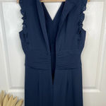 Maggy London Women's Blue V-Neck Hi-Lo Midi Dress Ruffle Detail Size 10 Photo 7