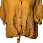 Skylar + Madison  Mustard 100% Linen Tie Front Button up Lagenlook Coastal L Photo 4
