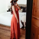 FADED ROSE BOHO STRAPPY LONG TIERED CROCHET TERRACOTTA MAXI DRESS Orange Size M Photo 2