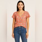 Ella Moss XXL (junior) Coral Floral V-Neck Ruffle Sleeve Linen Blend Top Photo 6