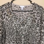 Chico's Chico’s Women’s Leopard Print Metallic Sequins Mother of Pearl Buttons Cardigan Photo 1