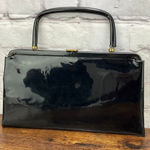 Vintage Black Patent Leather Top Handle Structured Handbag Evening Purse Photo 0