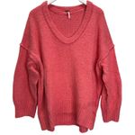 Free People  Brookside Tunic Sweater Womens Size L Coral Pink Oversized V-Neck Photo 0
