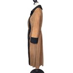 American Vintage Vintage Pennylane Suede Boucle Trim Double Breasted Long Coat Brown and Black Photo 2