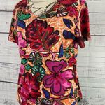 Mirror Image Tee Shirt Women M Colorful Floral Sequin Short Sleeve V Neck Cotton Size M Photo 2