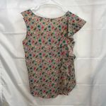 Women's tan floral ruffle sleeve silk stretch business attire casual blouse M Size M Photo 3