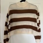 Divided Striped Brown and Cream cropped Women's Sweater Photo 1