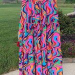 Maxi Skirt 70s Vibe High Waist Tiered Flowy Pink Photo 0