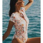 CUPSCHE Floral Front Zip Short Sleeve Swimsuit Size XL NEW NWT Photo 5