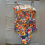 Floral Smocked Ruffled One Piece Swim Suit Sz M Blue Size M Photo 2