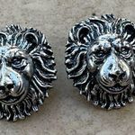 Boutique Oxidized Silver Tone Lion Face Statement Stud Earrings Photo 0