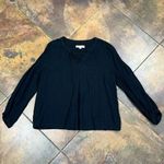 Loft  Striped Textured Black Notched V-neck Top XL Photo 4