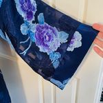 Vintage California Dynasty Satin Pajamas & Robe Floral Lingerie Set Medium Blue Photo 4