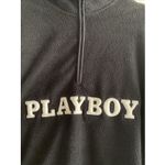 PacSun Playboy Womens Medium Black Spell Out Fleece Crop Hoodie 1/4 Zip Photo 1