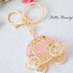 Pink Princess Carriage Bling Rhinestone Keychain or Charm —Makes a great Gift Gold Photo 0