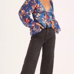 Urban Outfitters NWT  Topanga Button Front Cropped Blue Floral Ruffle Blouse Top Photo 10