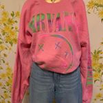 Nirvana NWOT Women's Preppy Smiley Face Crewneck Sweatshirt pink XL Photo 2