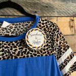 Sunshine & Rodeos Blue With Leopard‎ Sleeve Top Size Medium Photo 3