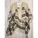 Veraa's Plaid Poncho Cape Shawl Fringe Open‎ Front Cream Brown Red Size undefined Photo 1
