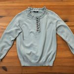 BTFBM Blue Knit Sweater Womens Size Large Ruffles Long Sleeves Photo 2