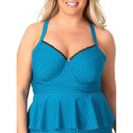 Terra & Sky  Plus Size Blue Polka Dot Peplum Swimsuit 3X Photo 1