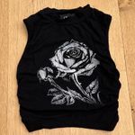 Cider  - Round Neck Rose Graphic Ruched Crop Tank in Black & White Photo 0
