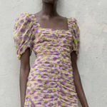 ZARA NWT  Draped Ruched Puff Sleeves Floral Lilac Bodycon Mini Dress Milkmaid XS Photo 0