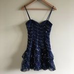 Adrianna Papell Navy Strappy Sweetheart Neck Sequin Prom Dress Sz S Photo 1